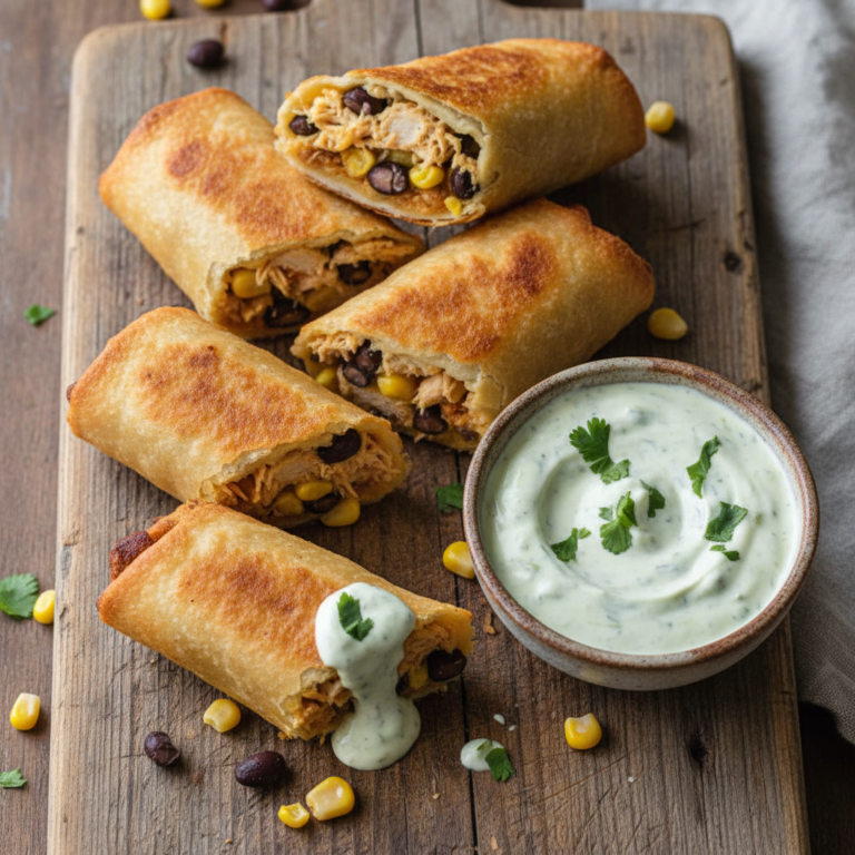Copycat Chili's Southwestern Eggrolls with avocado ranch