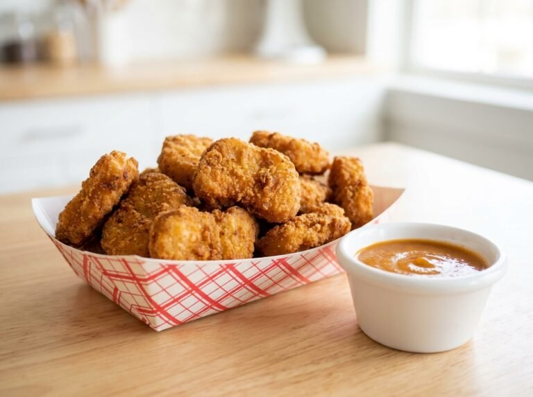Copycat Chick-fil-A chicken nuggets in a tray with dipping sauce