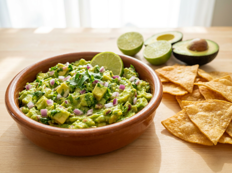 Copycat Chipotle guacamole in a bowl with tortilla chips