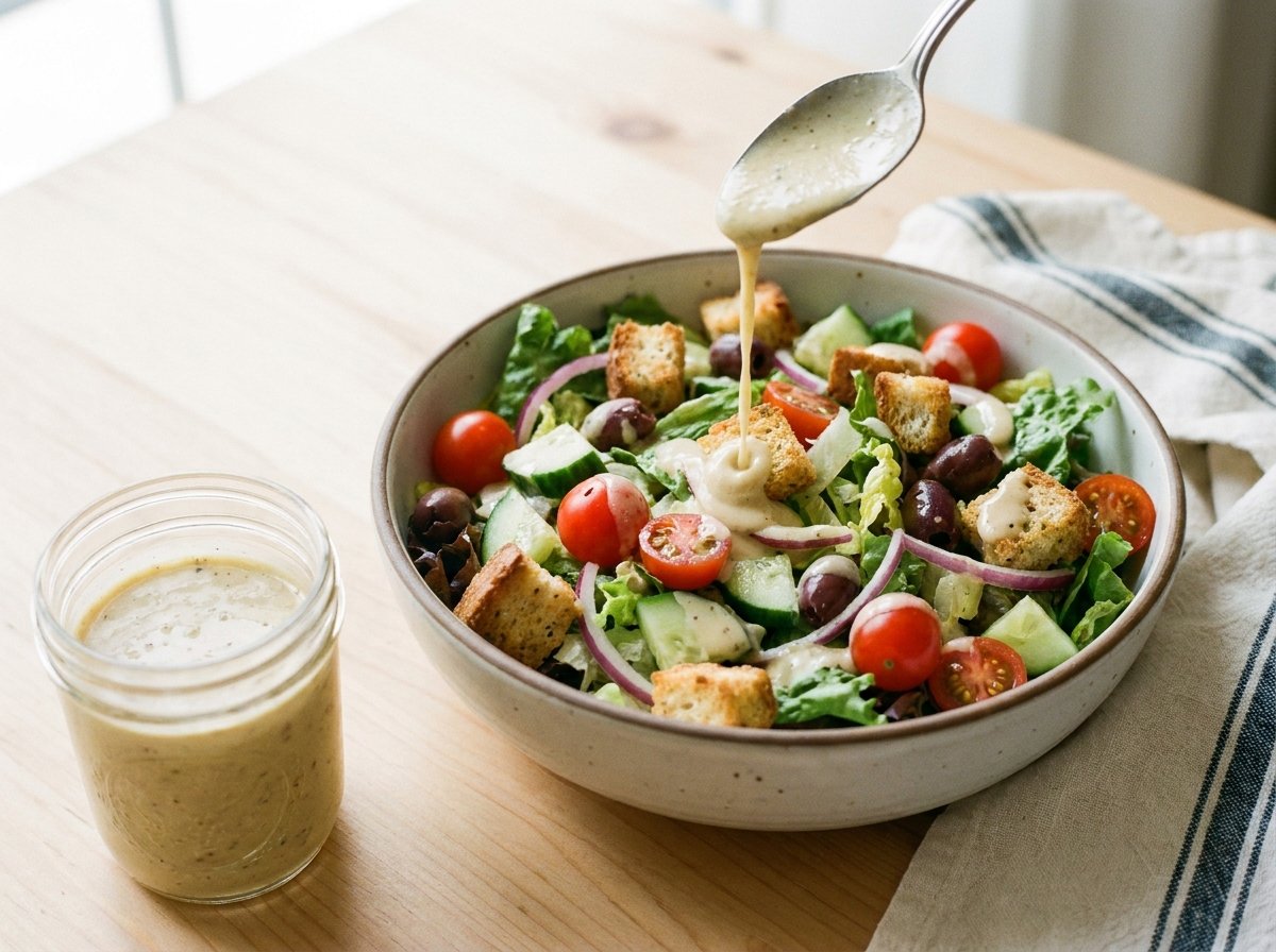 Copycat Olive Garden Italian dressing over salad