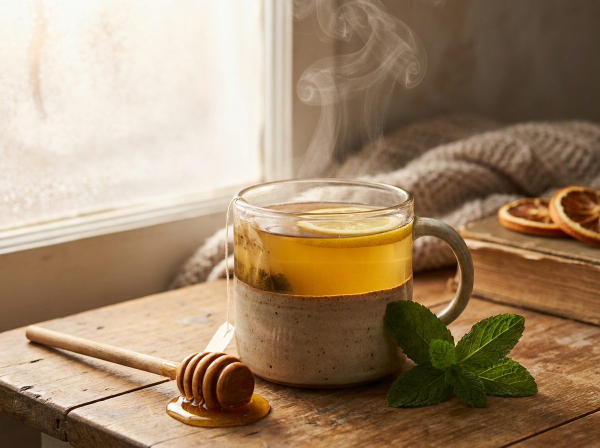 Copycat Starbucks Medicine Ball honey citrus mint tea in a glass mug