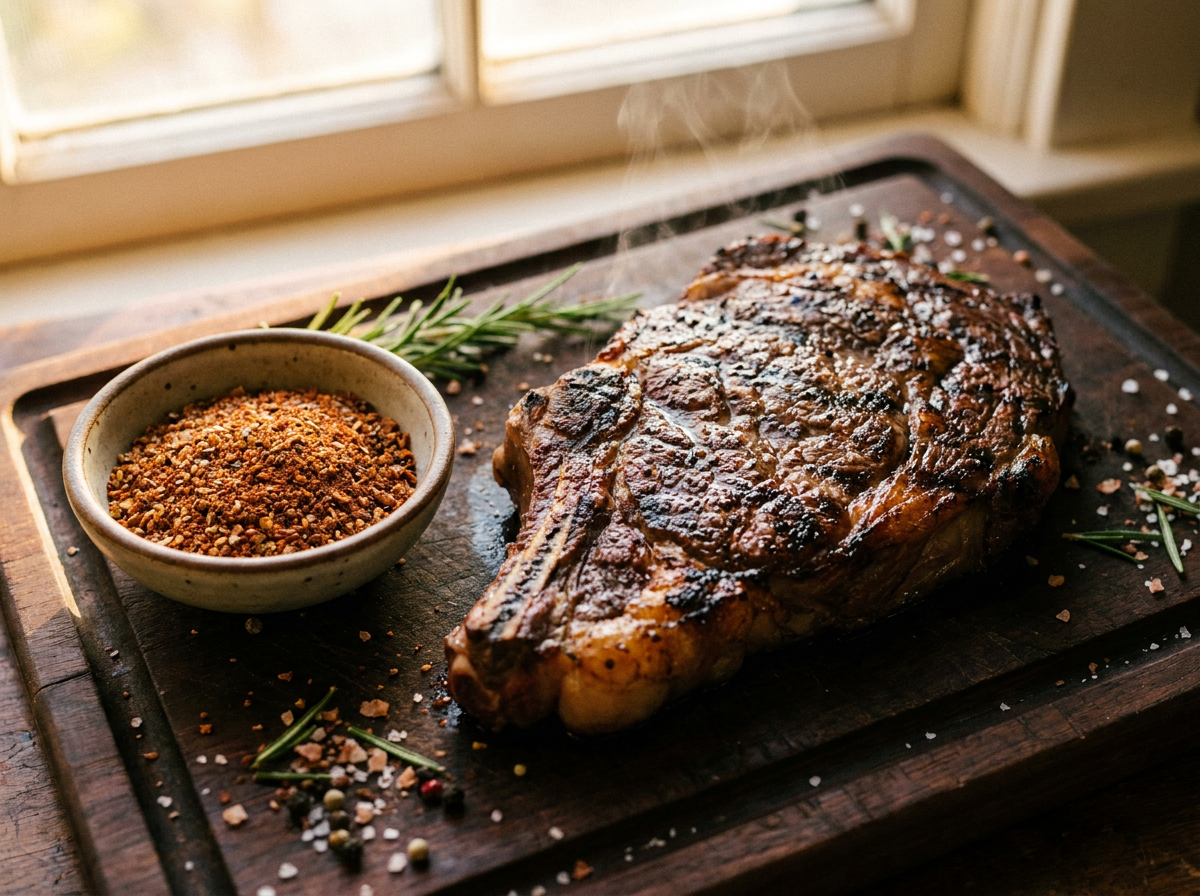 Copycat Texas Roadhouse steak seasoning on a grilled steak