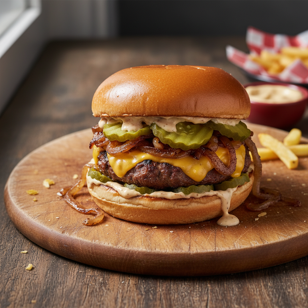 Copycat In-N-Out Animal Style Burger with caramelized onions