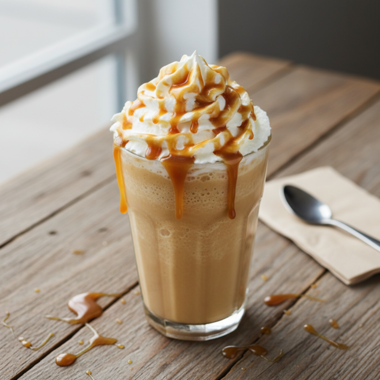 Copycat McDonald's Caramel Frappe blended iced coffee