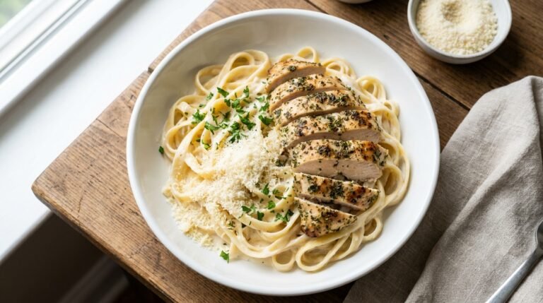 Copycat Olive Garden Chicken Alfredo with grilled chicken
