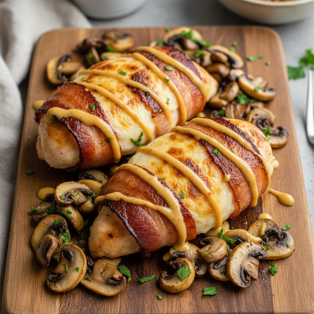 Copycat Outback Alice Springs Chicken with bacon and cheese