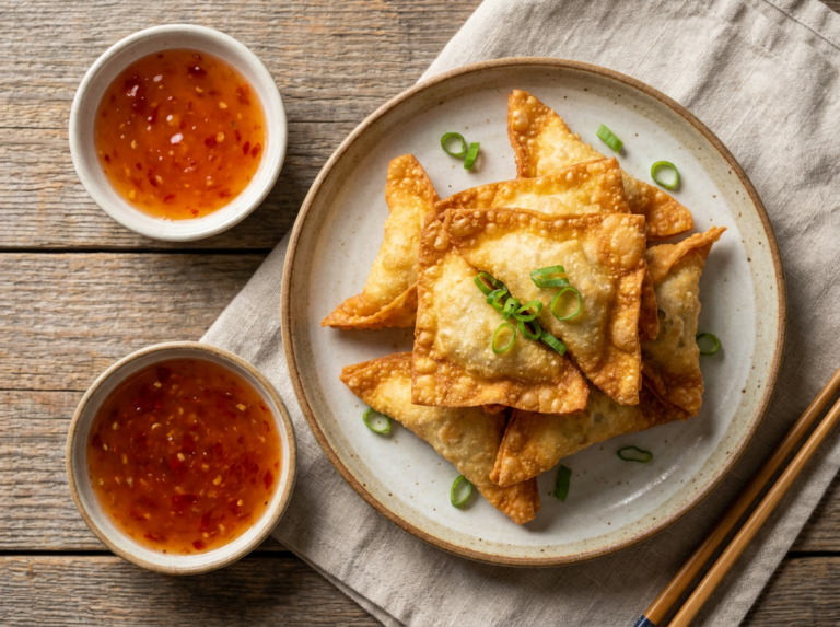 Copycat Panda Express Cream Cheese Rangoon on a plate