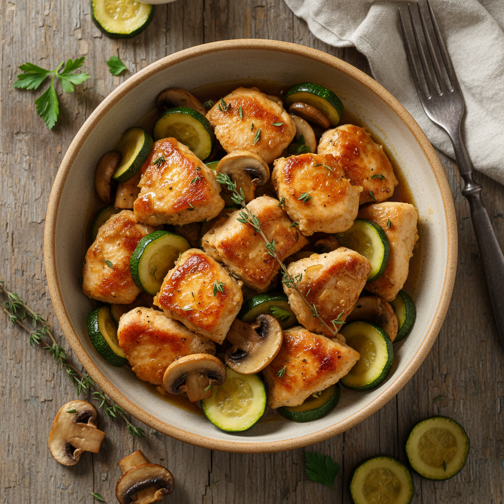 Copycat Panda Express Mushroom Chicken with zucchini