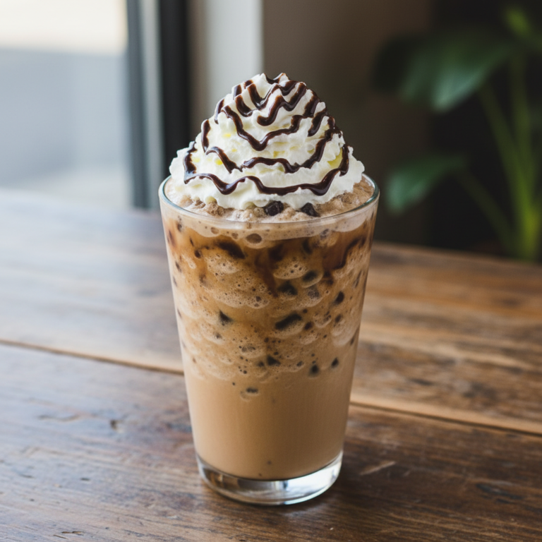 Copycat Starbucks Java Chip Frappuccino with whipped cream