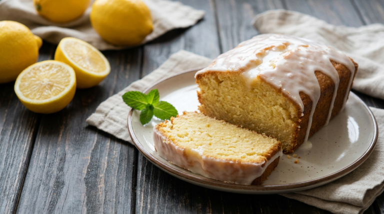 Copycat Starbucks Lemon Loaf slice with lemon glaze