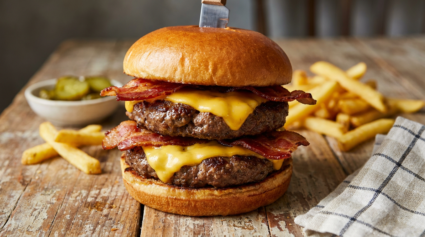 Copycat Wendy's Baconator double bacon cheeseburger