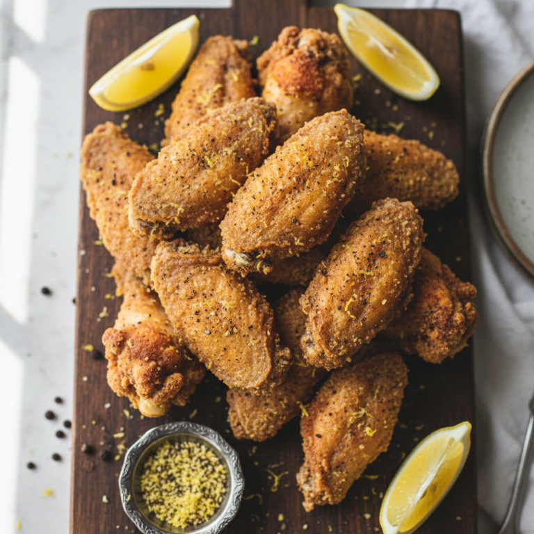 Copycat Wingstop Lemon Pepper Wings crispy and zesty