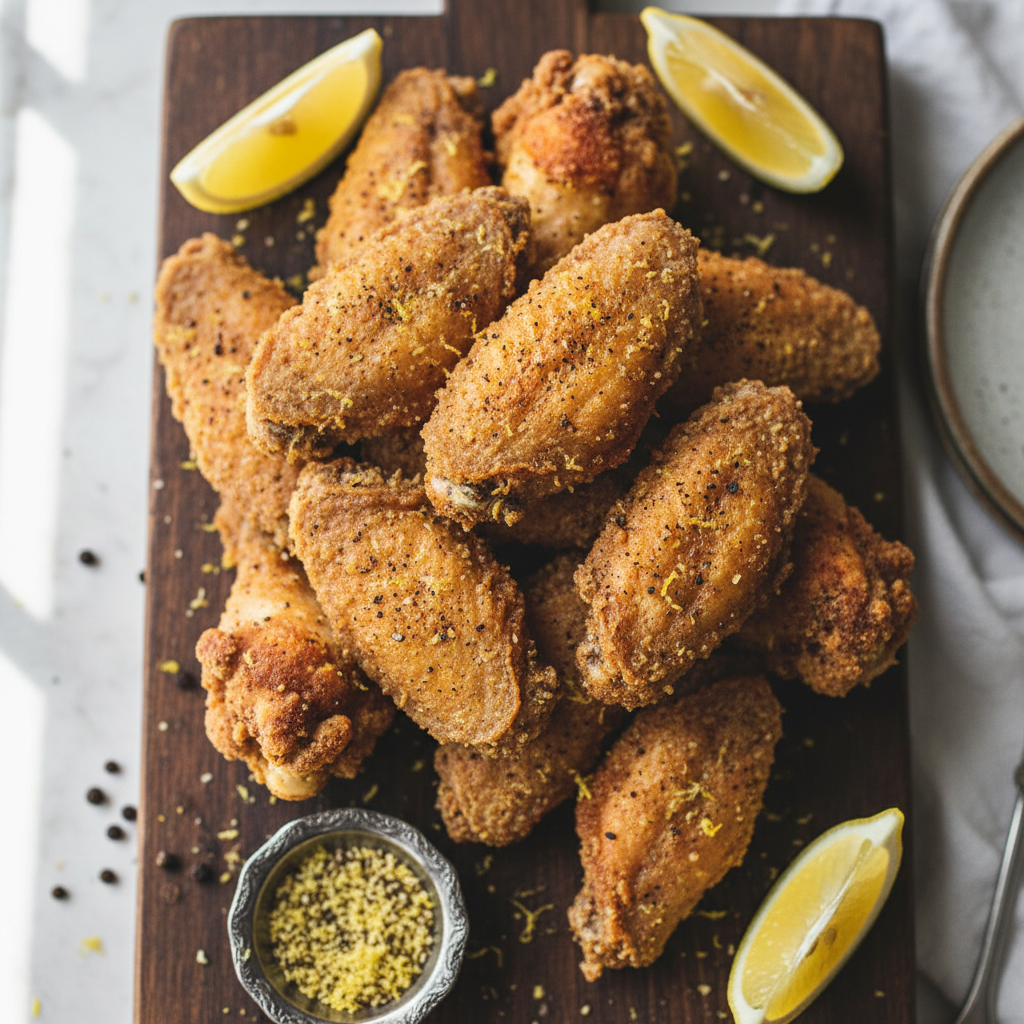 Copycat Wingstop Lemon Pepper Wings crispy and zesty