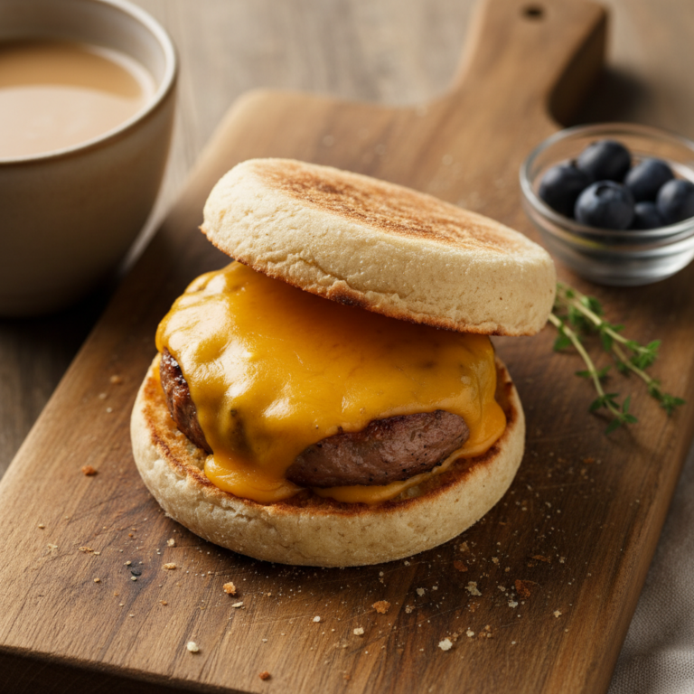 Copycat McDonald's Sausage McMuffin breakfast sandwich